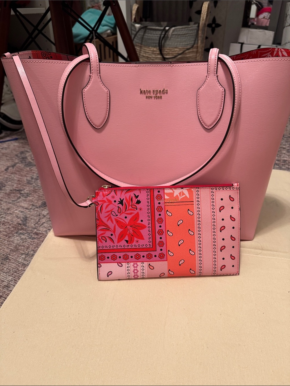 kate spade Pink Tote with Floral-Pattern Zip Pouch